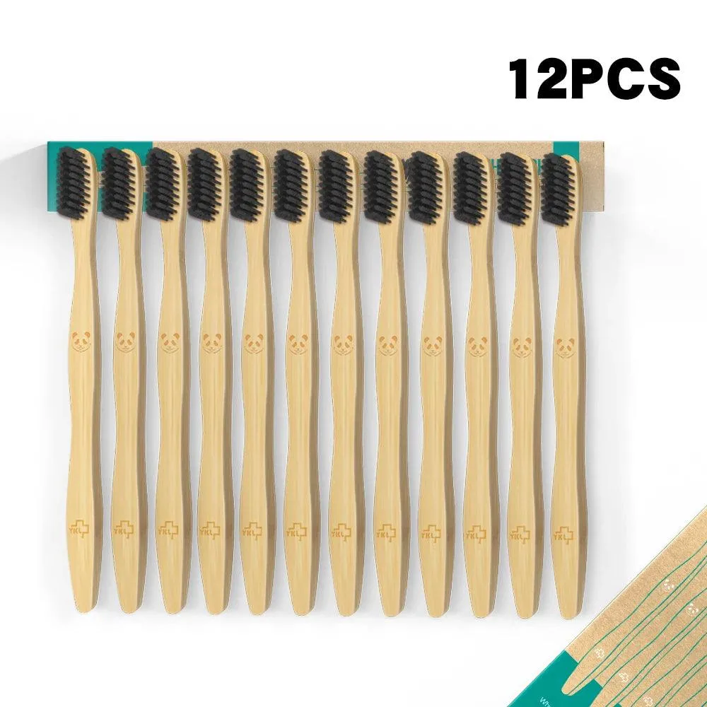 12 Pcs Charcoal Bamboo Toothbrushes Soft  Eco-Friendly