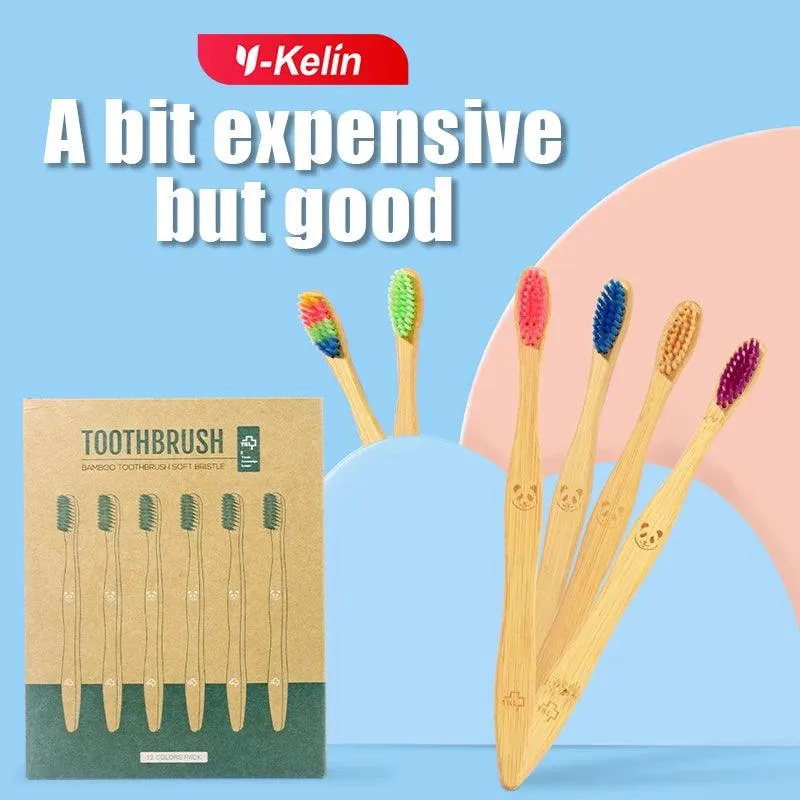 12 Pcs Charcoal Bamboo Toothbrushes Soft  Eco-Friendly