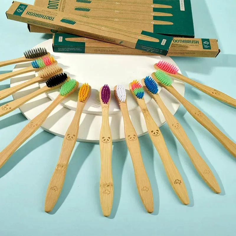 12 Pcs Charcoal Bamboo Toothbrushes Soft  Eco-Friendly