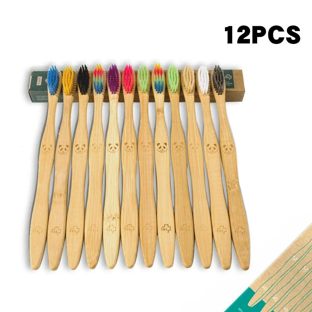 12 Pcs Charcoal Bamboo Toothbrushes Soft  Eco-Friendly