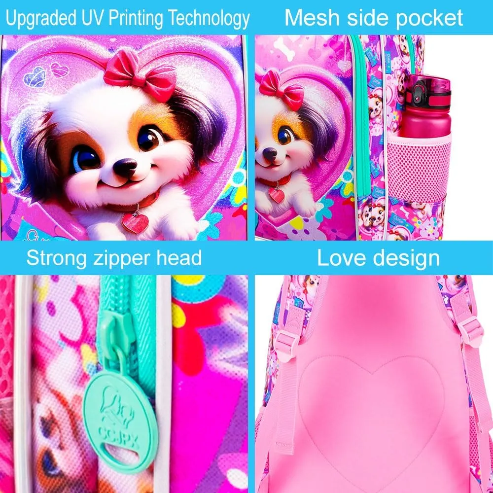 16" Girls Backpack, 3Pcs Kids Bookbag with Lunch Box, School Backpacks for Elementary Preschool Kindergarten