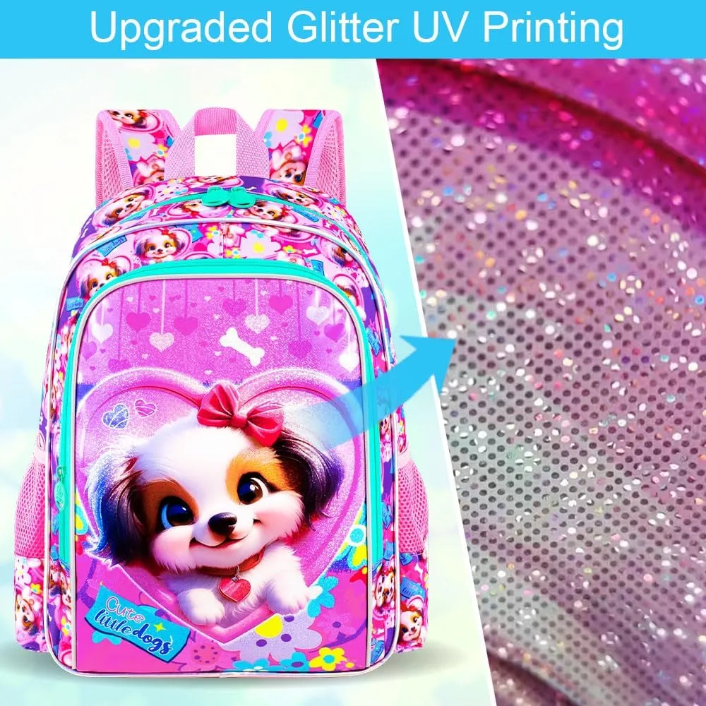 16" Girls Backpack, 3Pcs Kids Bookbag with Lunch Box, School Backpacks for Elementary Preschool Kindergarten