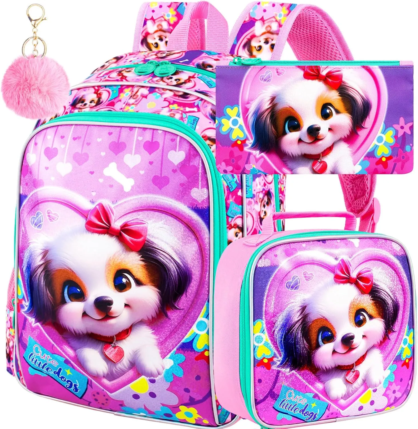 16" Girls Backpack, 3Pcs Kids Bookbag with Lunch Box, School Backpacks for Elementary Preschool Kindergarten