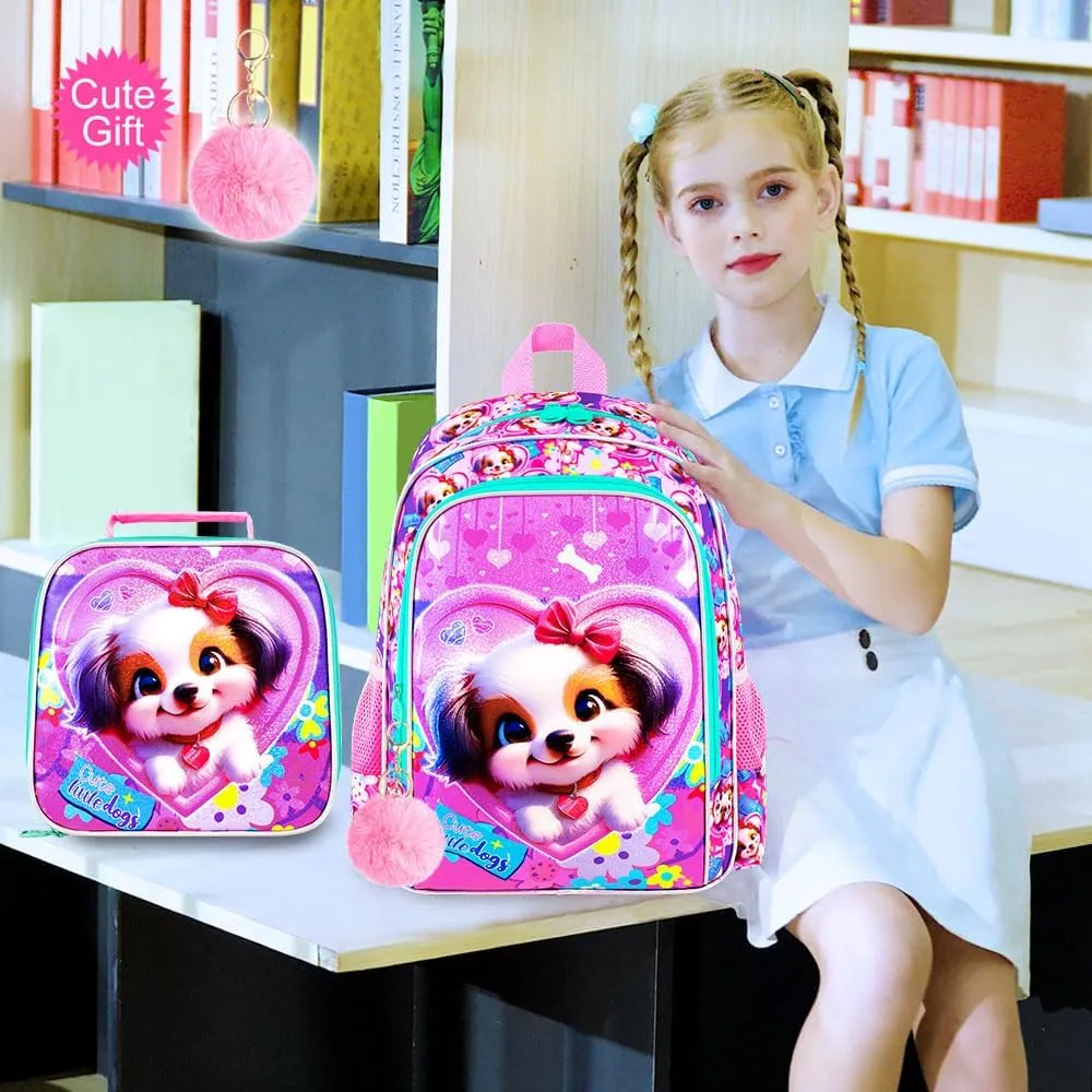 16" Girls Backpack, 3Pcs Kids Bookbag with Lunch Box, School Backpacks for Elementary Preschool Kindergarten