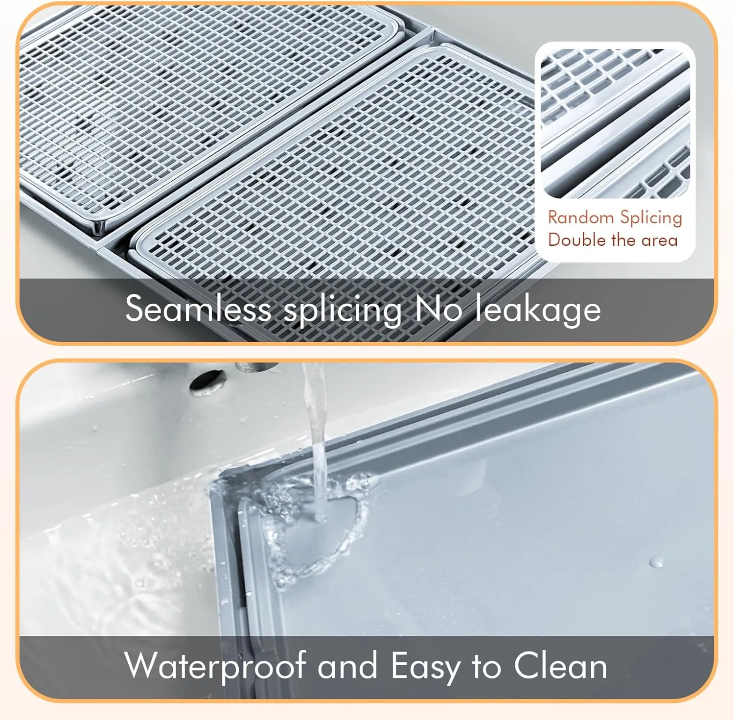 2-Pack Expandable Interlocking Cat Litter Mat 16.5"x11.2" Durable Plastic Litter Mats Double-Layer Mesh Traps Waterproof Litter Box Mat - Grey
