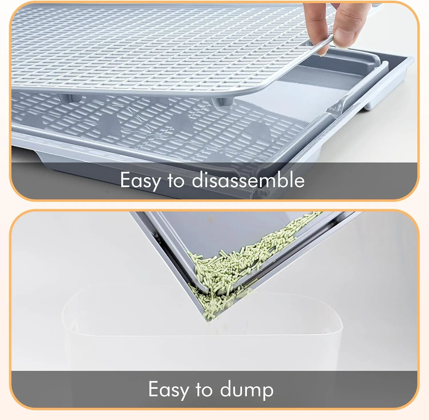 2-Pack Expandable Interlocking Cat Litter Mat 16.5"x11.2" Durable Plastic Litter Mats Double-Layer Mesh Traps Waterproof Litter Box Mat - Grey