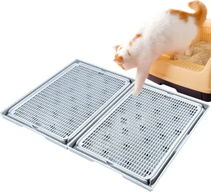 2-Pack Expandable Interlocking Cat Litter Mat 16.5"x11.2" Durable Plastic Litter Mats Double-Layer Mesh Traps Waterproof Litter Box Mat - Grey