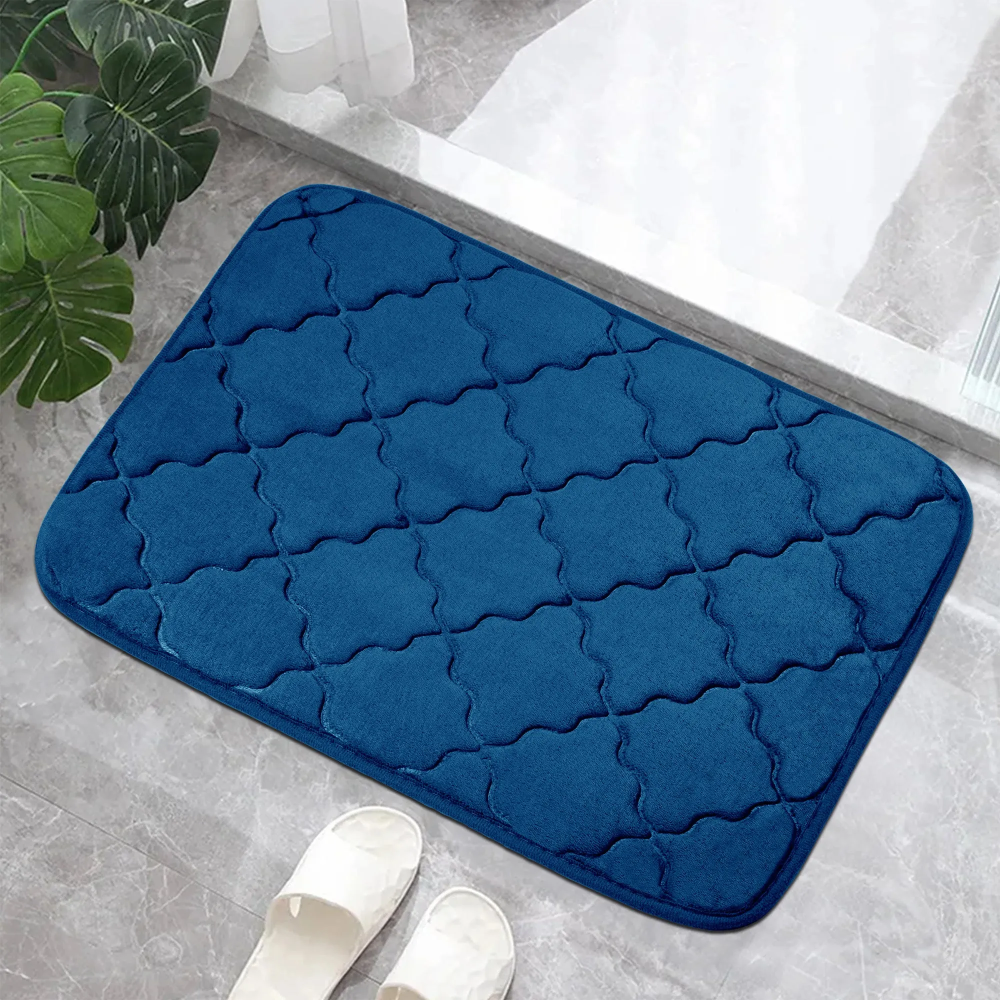 2 Units Encore Memory Foam Quatre Foil Peacock Blue Doormat