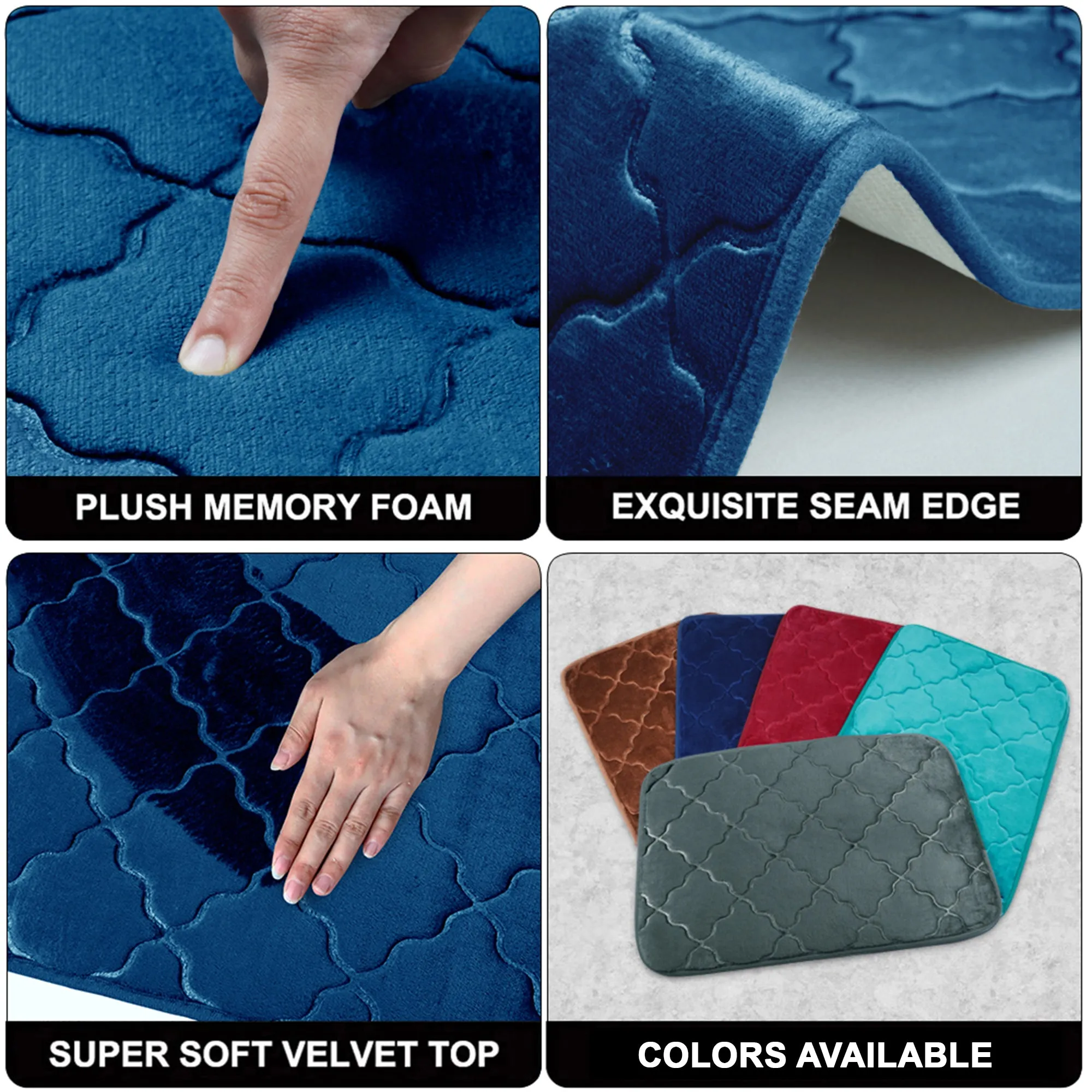 2 Units Encore Memory Foam Quatre Foil Peacock Blue Doormat