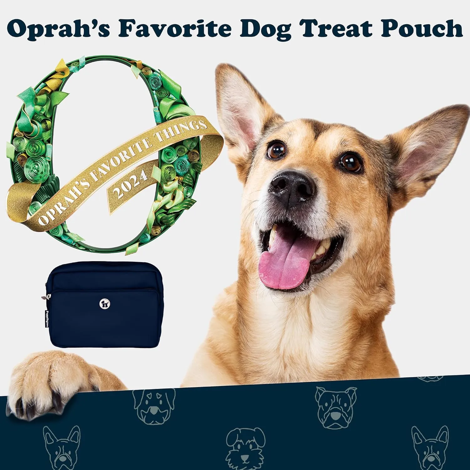 3-in-1 Crossbody Dog Walking Bag & Treat Pouch with Matching Planet Safe Poop Bags & Built-In Dispenser - Zippered Pockets (Navy Blue)