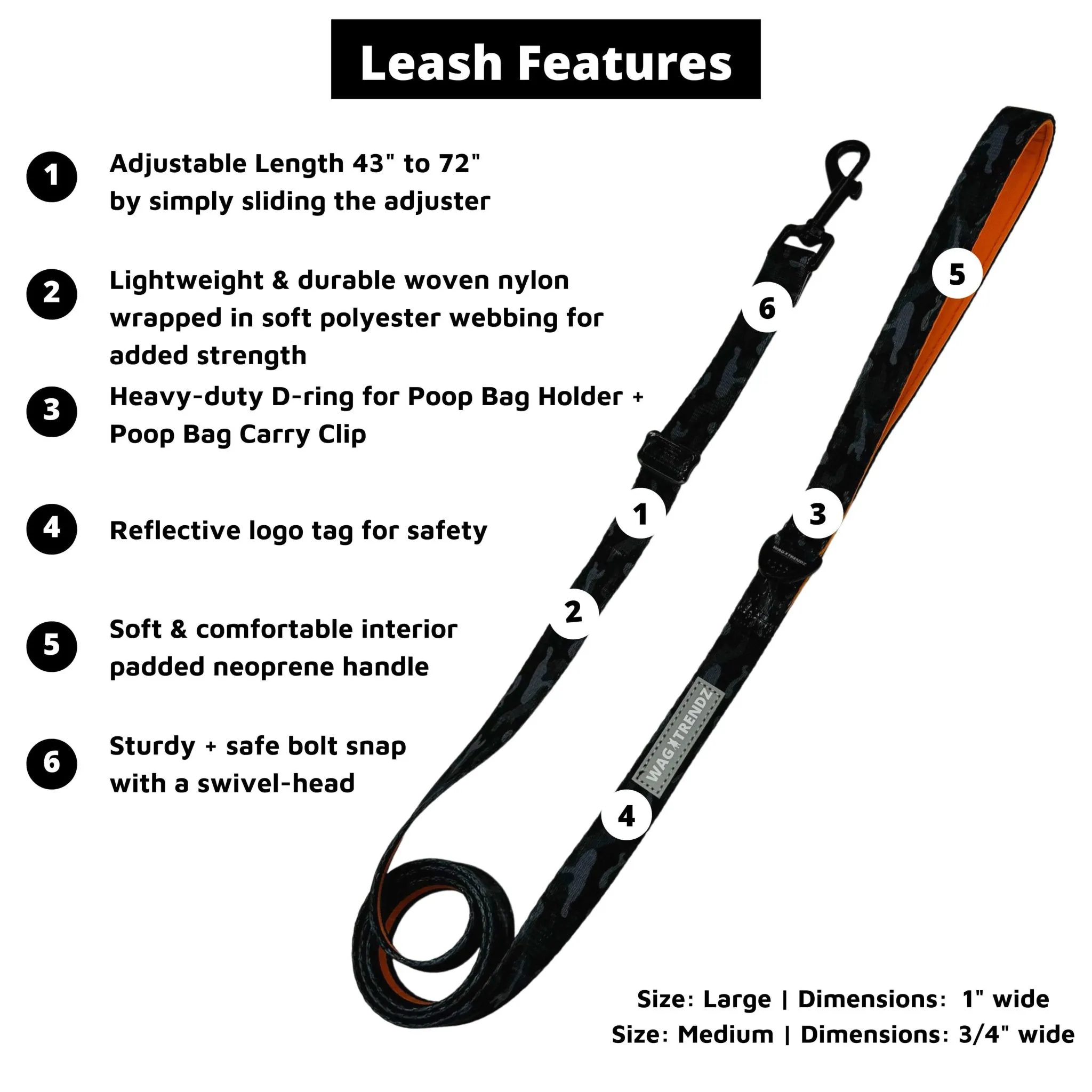 Adjustable Dog Leash | Camo Chic (SHēk) Orange