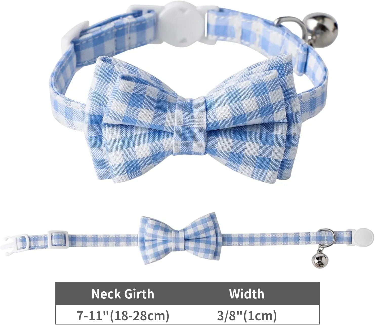 AIITLE Breakaway Cat Collar with Cute Bow Tie and Bell, Detachable Adjustable Safety Collars for Girl Cats and Boy Cats, Kittens, Puppy, Soft Stylish Plaid Patterns Cat Collars,Blue
