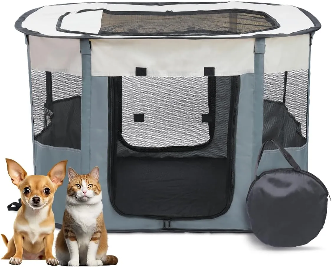 Bdor Dog Playpen, Portable Pet Playpen Tent Cage Kennel with Zipper Top Cover, Cat Kitten Puppy Rabbits Enclosure Crate for Indoor Outdoor Camping Travel, M