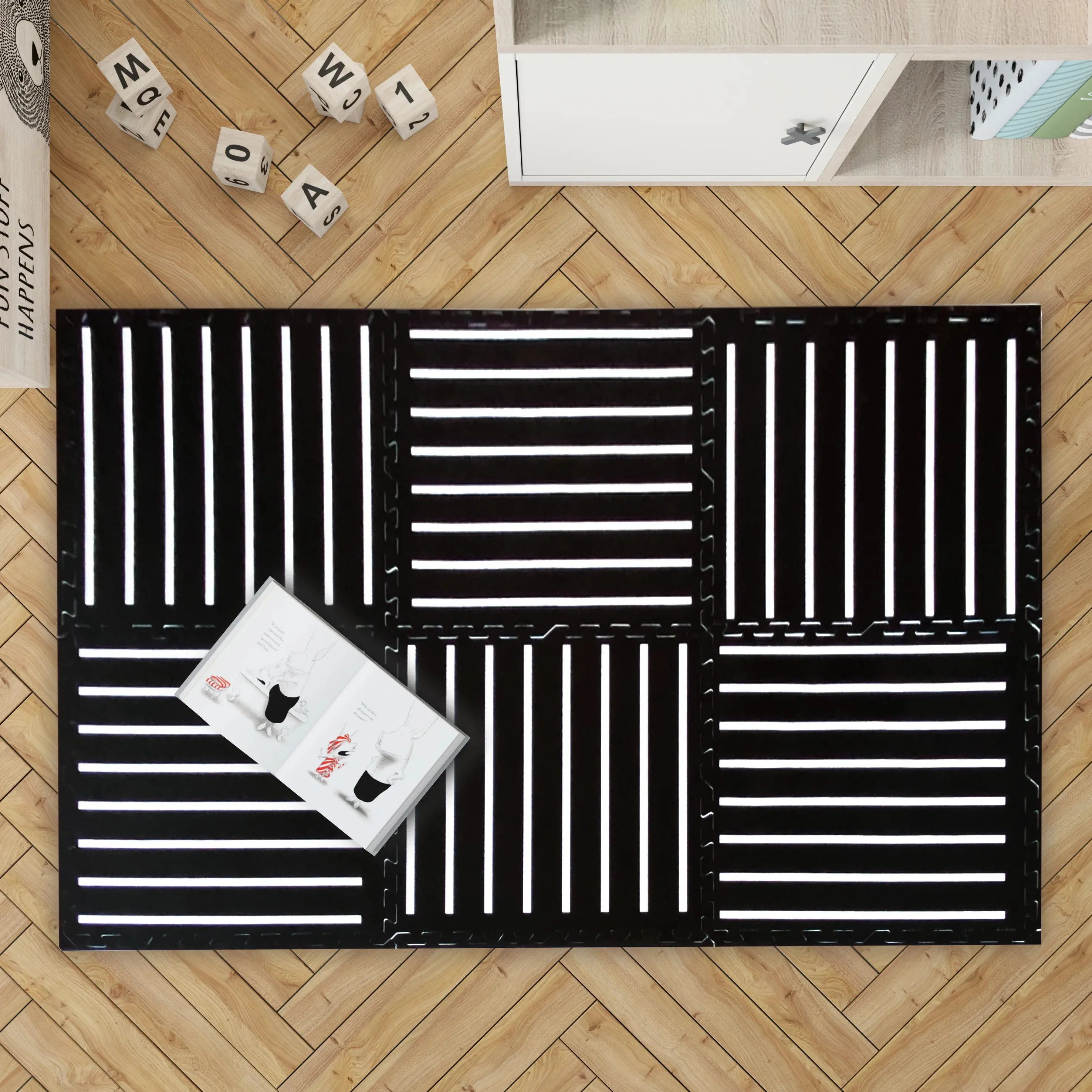 Boho Puzzle Play Mat Tiles - Black Boho Design