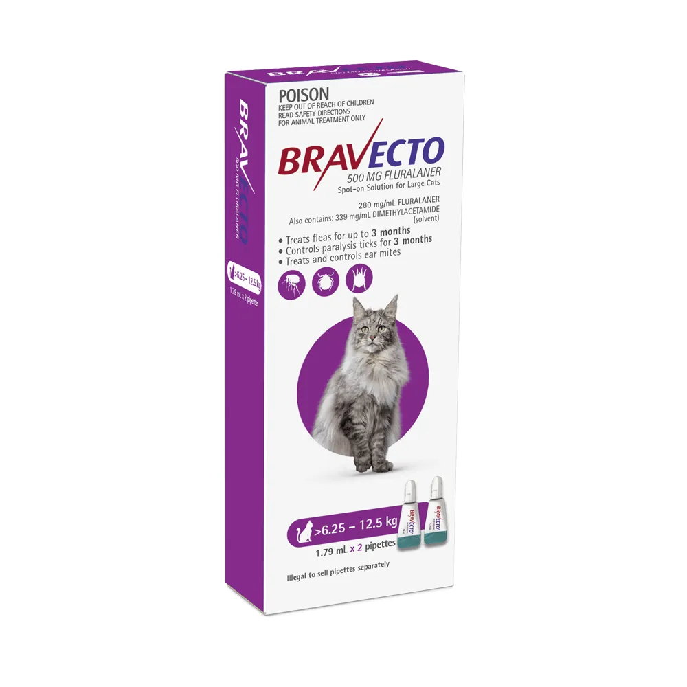 Bravecto Purple Flea & Tick Spot-On Treatment 6.25-12.5kg Cat