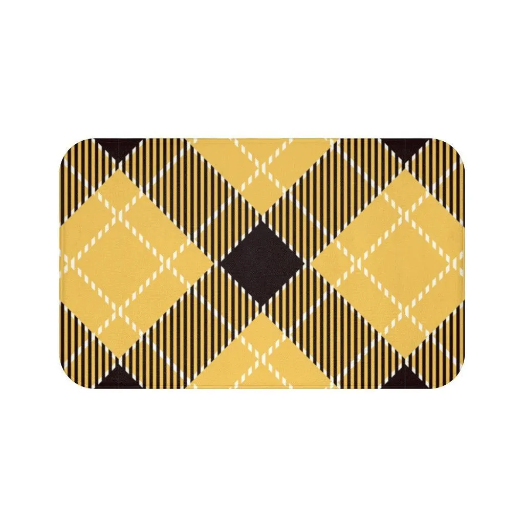 Chic Yellow Checkered Memory Foam Bath Mat - Comfort Meets Style