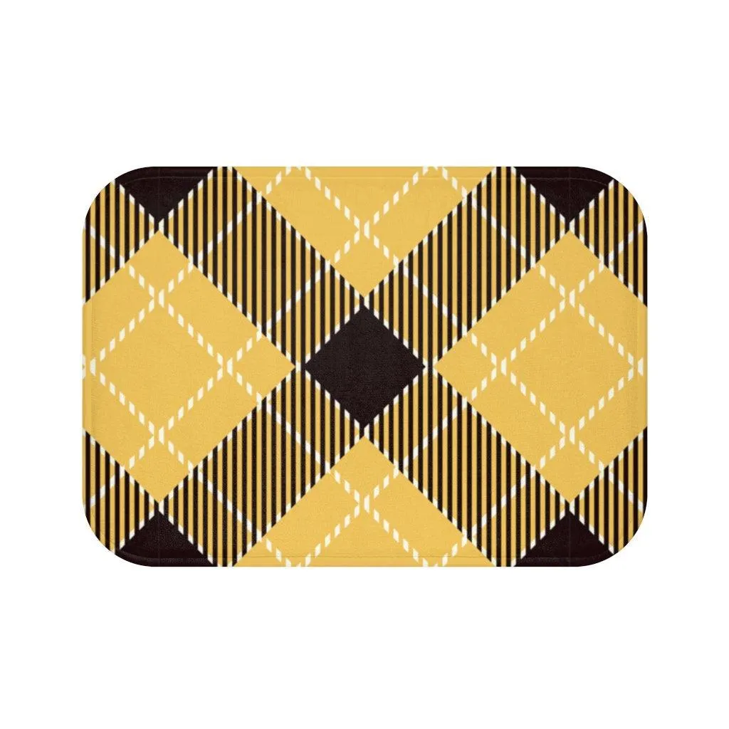 Chic Yellow Checkered Memory Foam Bath Mat - Comfort Meets Style