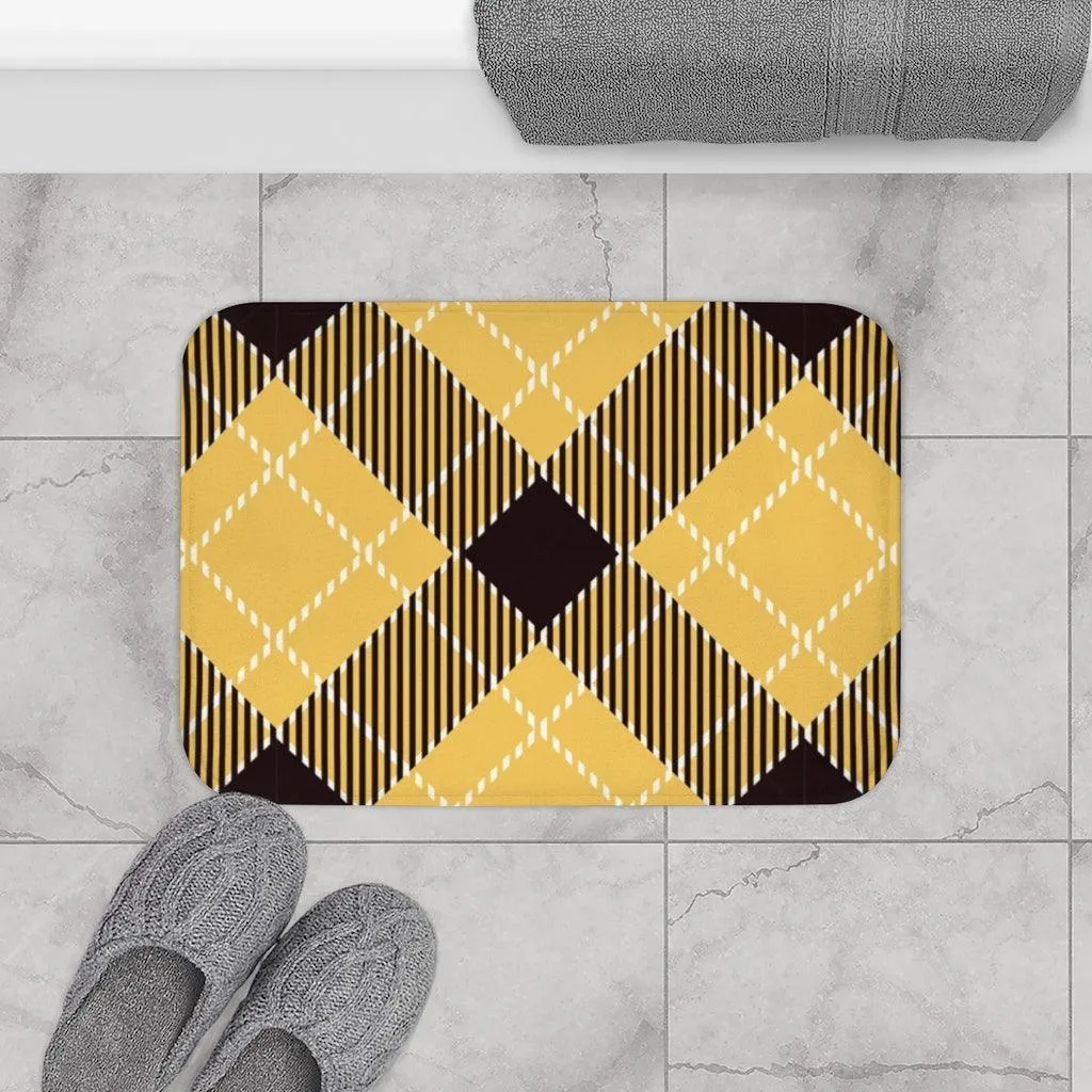 Chic Yellow Checkered Memory Foam Bath Mat - Comfort Meets Style