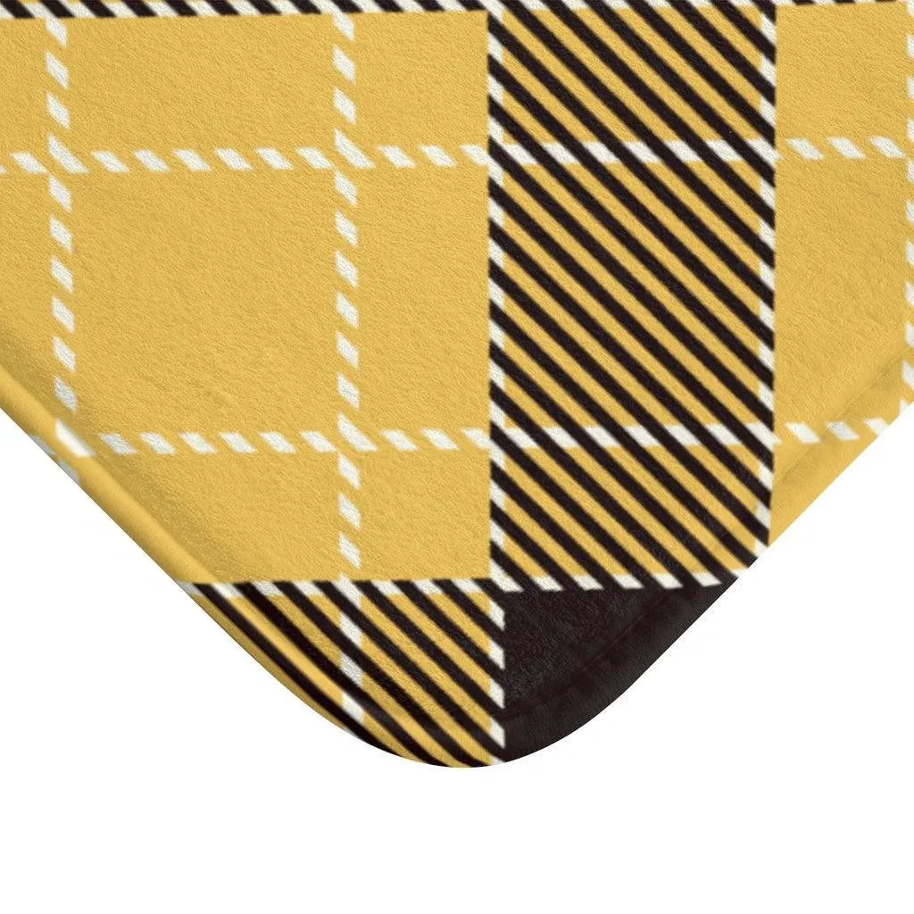 Chic Yellow Checkered Memory Foam Bath Mat - Comfort Meets Style