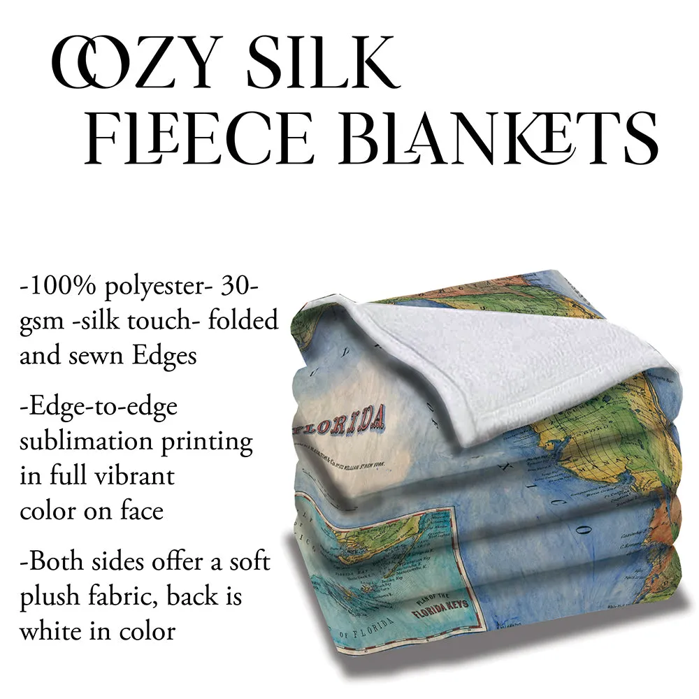 Colton Florida Map Blanket Double Stitched Edges Cozy Luxury Fluffy Super Soft 430 GSM Polyester Throw Blanket