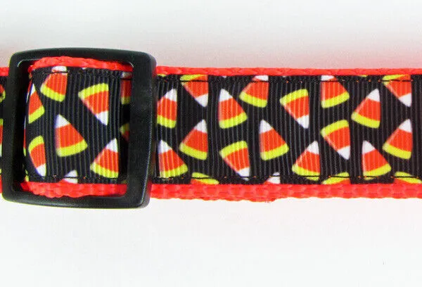 Halloween Candy Corn dog collar handmade adjustable buckle collar 1"wide or leash Petcollarshandmade