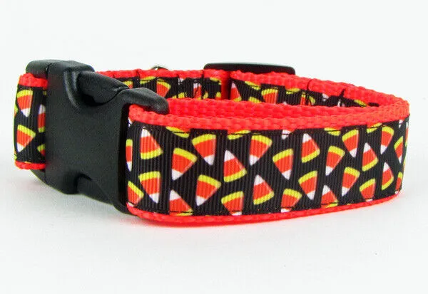 Halloween Candy Corn dog collar handmade adjustable buckle collar 1"wide or leash Petcollarshandmade