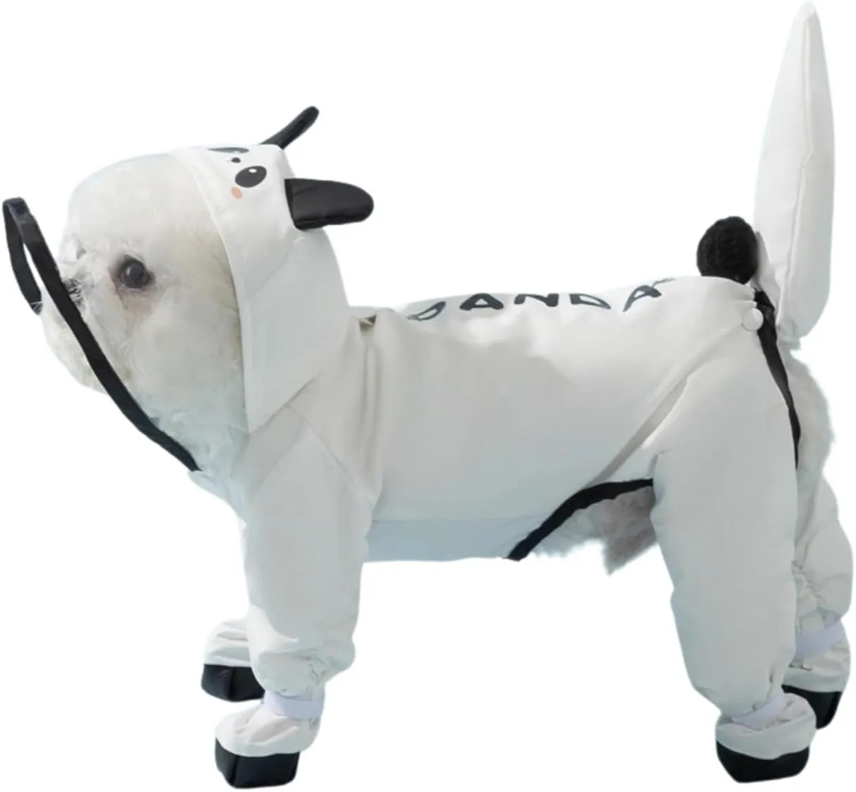 HDKUW Small Dog Raincoat & Rain Shoes Set,Full-Coverage Reflective Dog Jacket with D-Ring,Dogs Raincoat with Rain Boots Set for Puppy Small Dogs Panda M