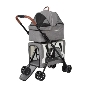 kinbor Double Pet Stroller for 2 Dogs Cats - Portable 4 Wheels Dog Strollers with 2 Detachable Carrier Cages and Cushions for Small Dogs, 3 in 1 Cat Seat Folding Travel Carrier, Grey