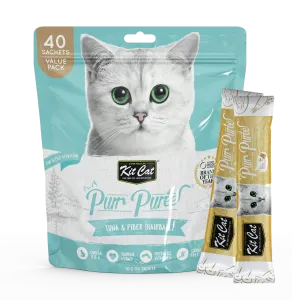 Kit Cat Purr Puree Liquid Cat Treats Value Pack - Tuna & Fiber (Hairball Control) (40 Sticks)