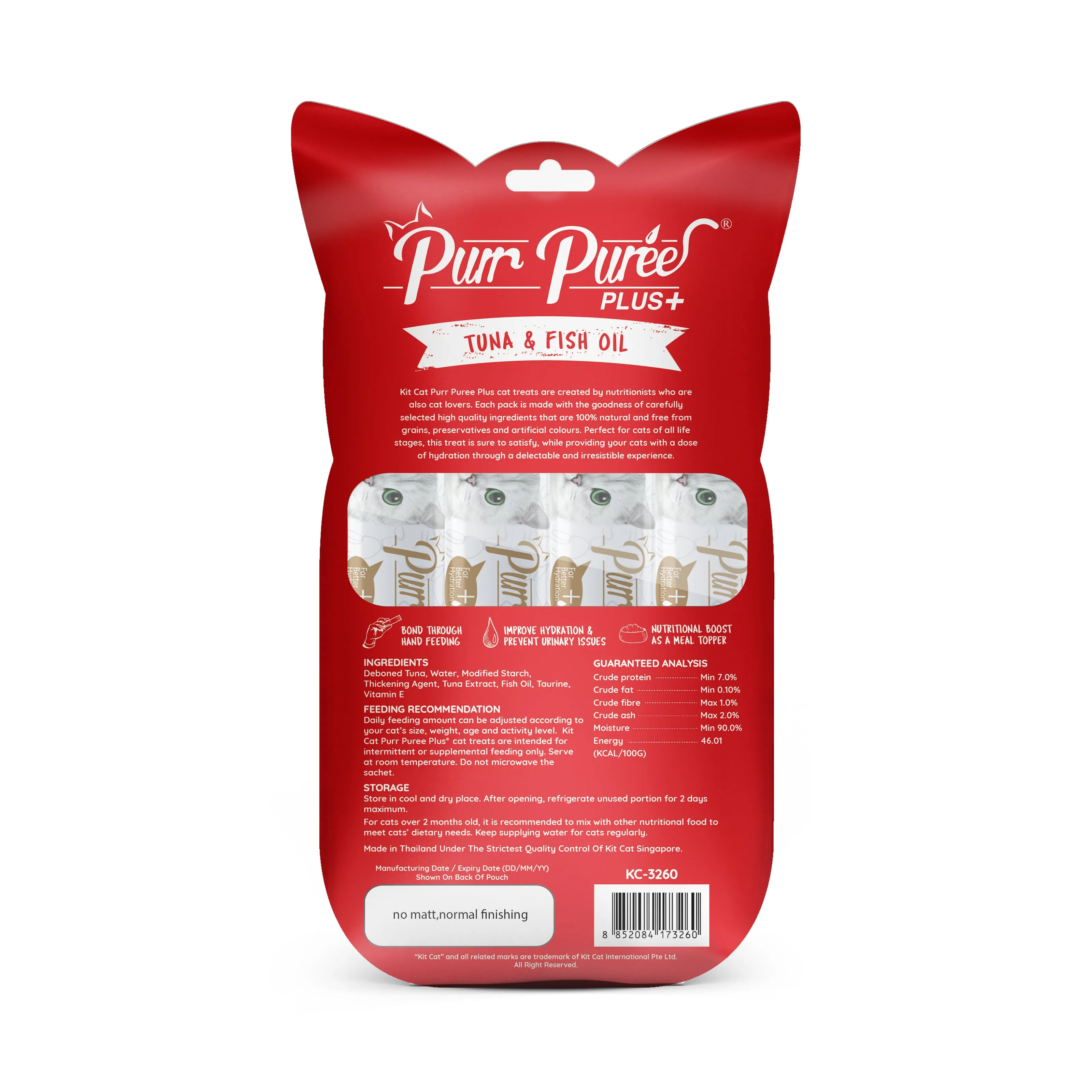 Kit Cat Purr Puree Plus  Liquid Cat Treats - Tuna Skin & Coat (4x15g)