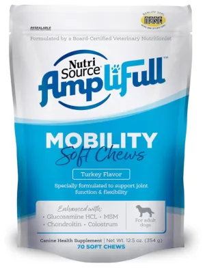 NutriSource AmpliFull Turkey Flavor Mobility Soft Chews for Dogs, Daily Joint Health Supplement with Glucosamine & Chondroitin for Flexibility & Comfort, 70 Chews (1 Pack)