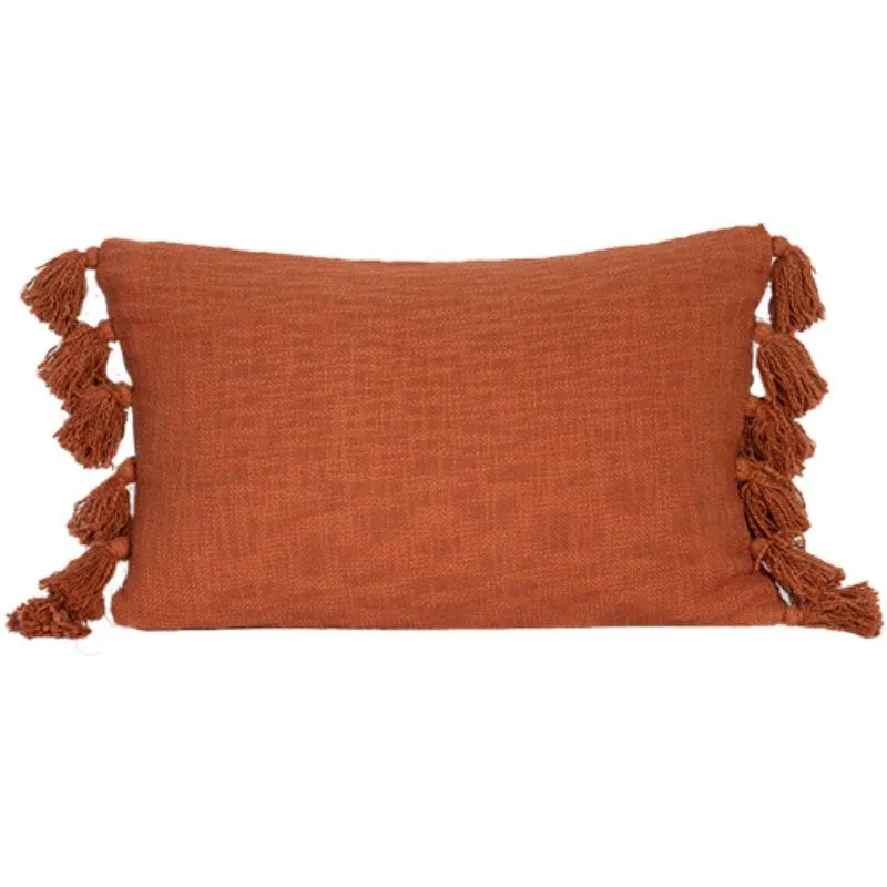 Ochre Cotton Slub Tassle Cushion - 60cm x 40cm x 10cm