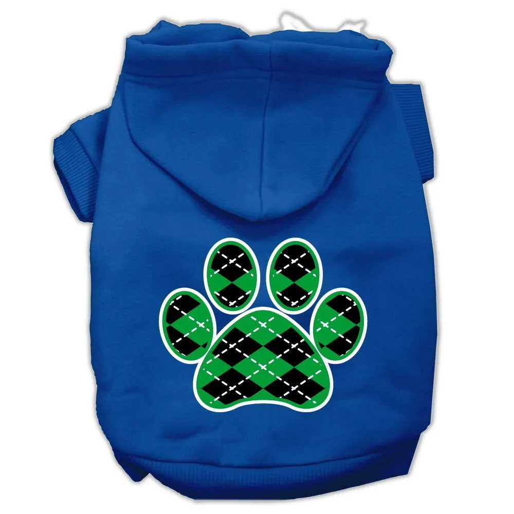 Pet Dog & Cat Hoodie Screen Printed, "Green Argyle Paw"