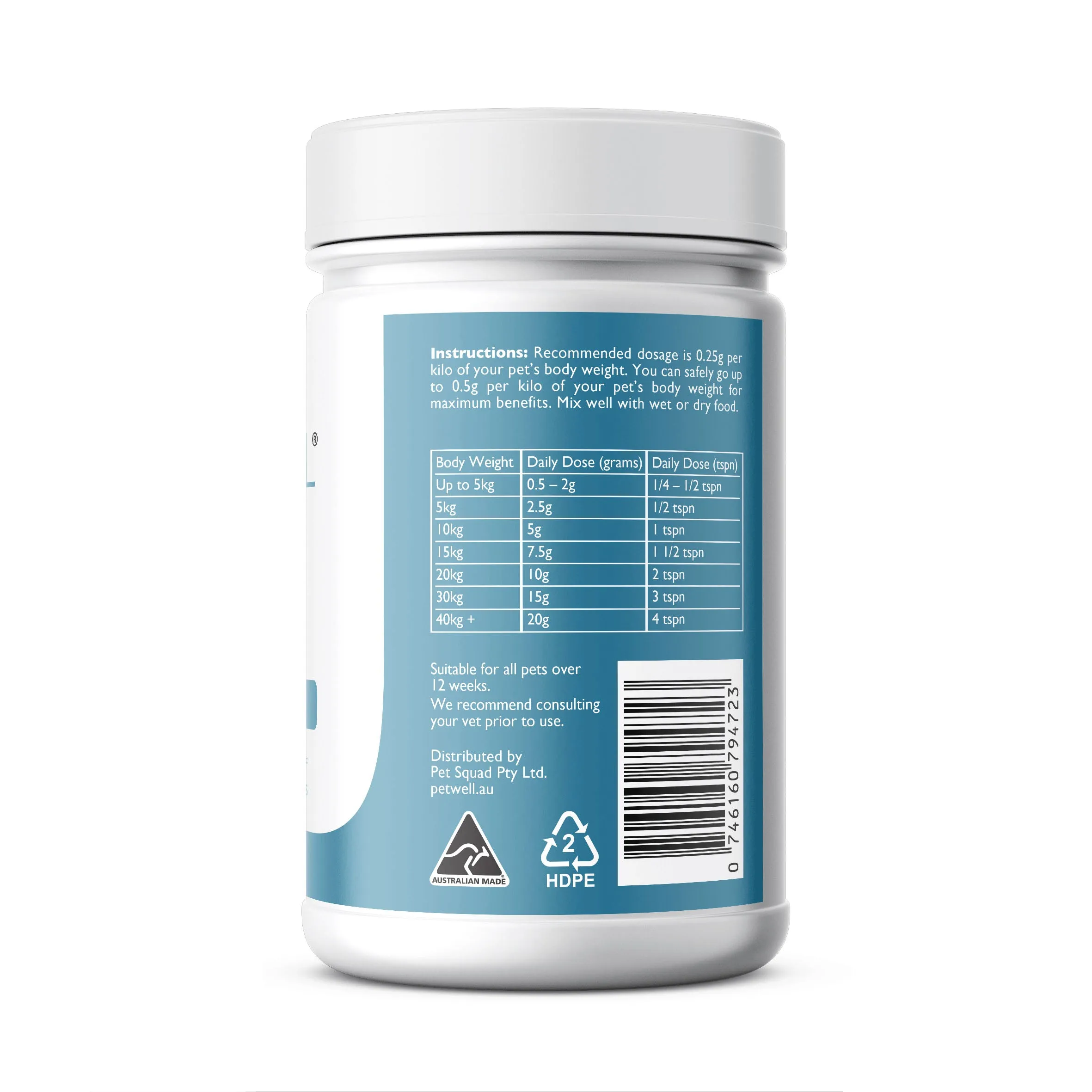 Petwell Calm Dog and Cat Supplement Anxiety Aid 125g