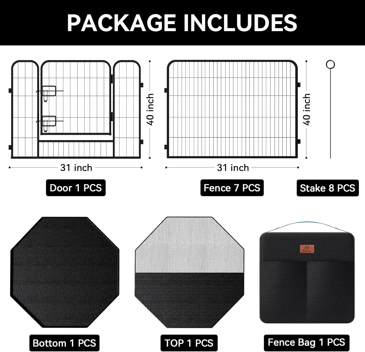 PJYuCien Dog Playpen Plus Storage Bag for Camping, 38" H Dog Pen with Extra Hard Bottom and TopHeavy Duty Puppy Playpen for Puppies/Small/Medium Dogs, 8 Panels