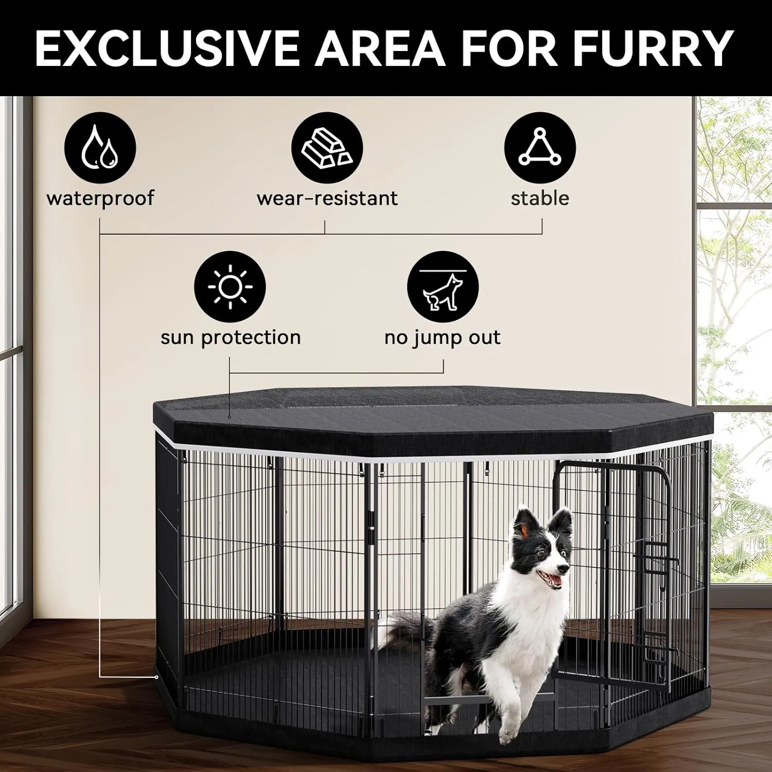 PJYuCien Dog Playpen Plus Storage Bag for Camping, 38" H Dog Pen with Extra Hard Bottom and TopHeavy Duty Puppy Playpen for Puppies/Small/Medium Dogs, 8 Panels