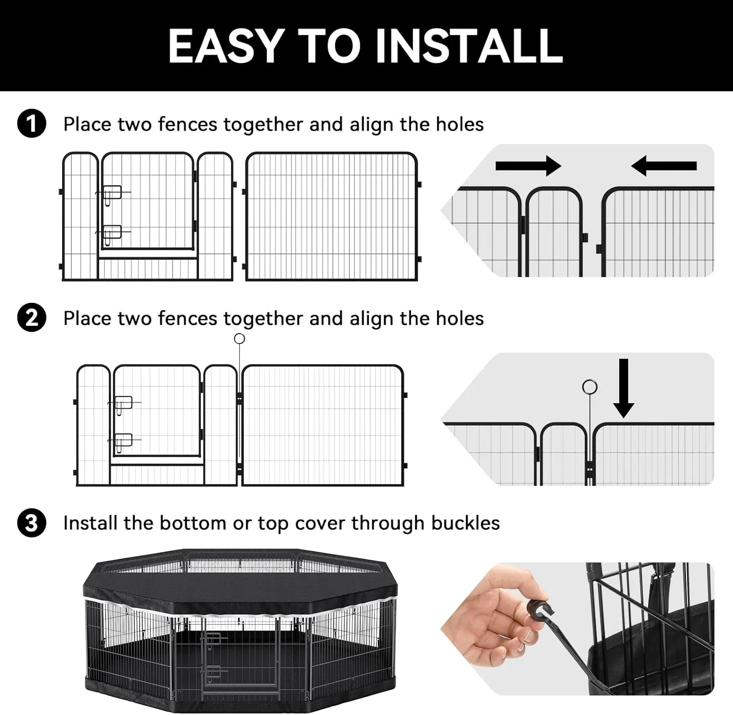 PJYuCien Dog Playpen Plus Storage Bag for Camping, 38" H Dog Pen with Extra Hard Bottom and TopHeavy Duty Puppy Playpen for Puppies/Small/Medium Dogs, 8 Panels