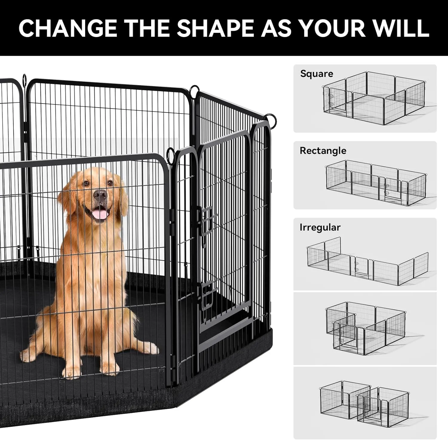 PJYuCien Dog Playpen Plus Storage Bag for Camping, 38" H Dog Pen with Extra Hard Bottom and TopHeavy Duty Puppy Playpen for Puppies/Small/Medium Dogs, 8 Panels