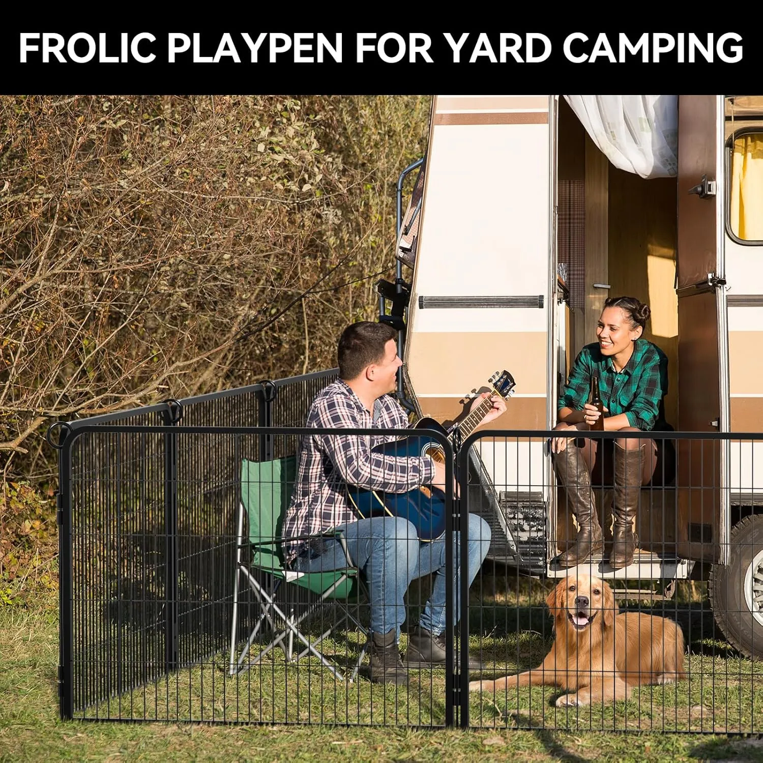 PJYuCien Dog Playpen Plus Storage Bag for Camping, 38" H Dog Pen with Extra Hard Bottom and TopHeavy Duty Puppy Playpen for Puppies/Small/Medium Dogs, 8 Panels