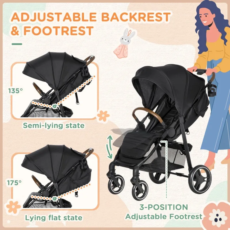 Qaba 1-Click-Foldable Toddler & Baby Stroller, Lightweight Stroller, Black