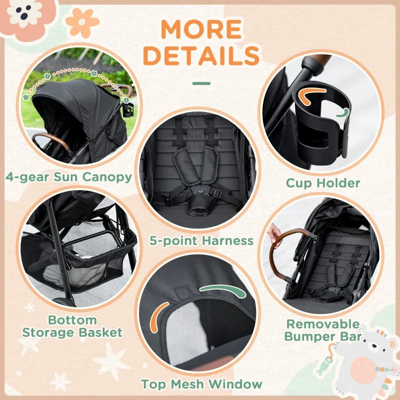 Qaba 1-Click-Foldable Toddler & Baby Stroller, Lightweight Stroller, Black