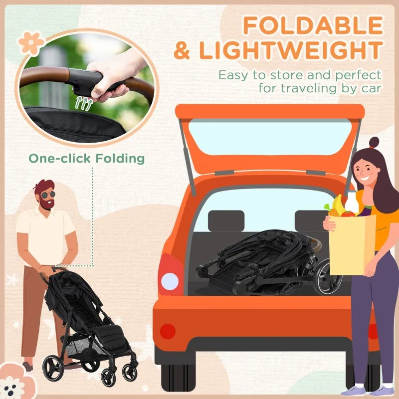 Qaba 1-Click-Foldable Toddler & Baby Stroller, Lightweight Stroller, Black