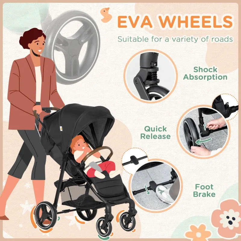 Qaba 1-Click-Foldable Toddler & Baby Stroller, Lightweight Stroller, Black