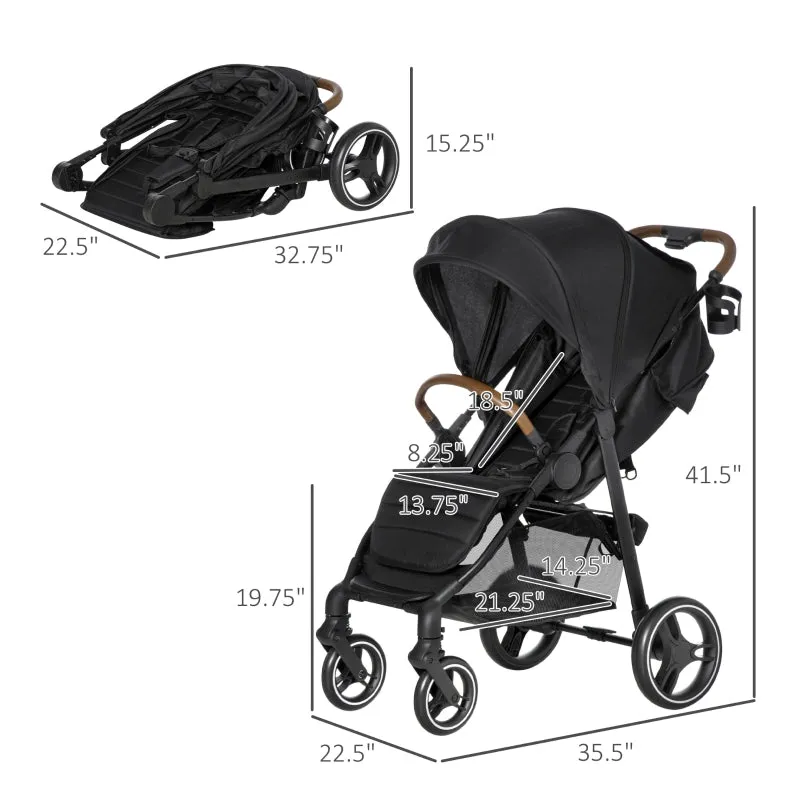 Qaba 1-Click-Foldable Toddler & Baby Stroller, Lightweight Stroller, Black