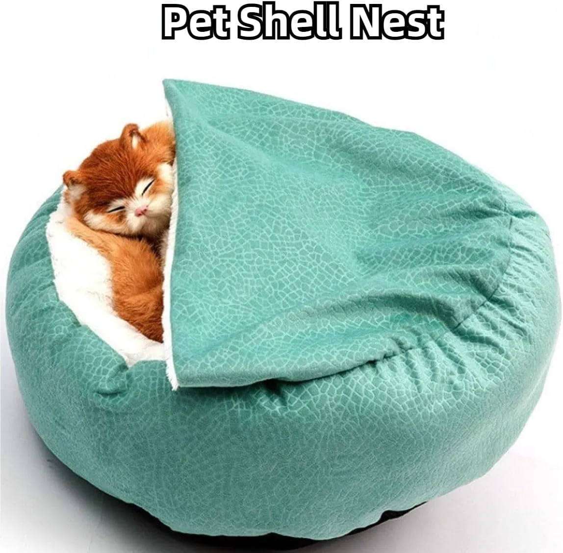 Small Dog Bed with Cover Cave - Covered Round Puppy Bed with Hooded Blanket, Machine Washable Burrow Pet Bed for Small Dogs and Cats, Cozy Cave Dog Bed with Anti-Slip Bottom (Beige,Large)