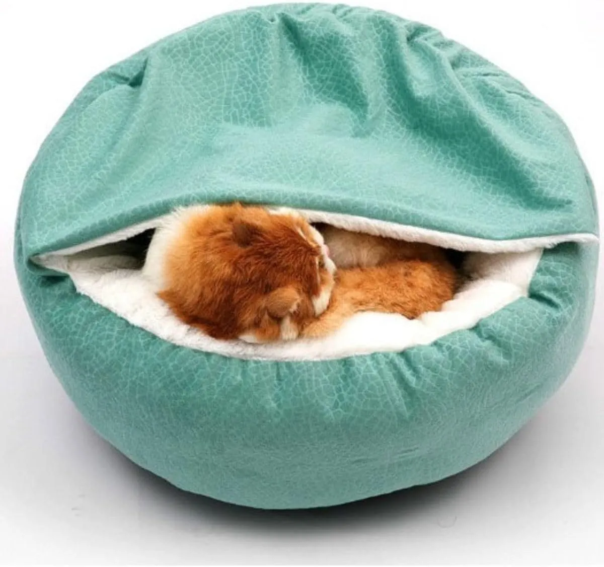 Small Dog Bed with Cover Cave - Covered Round Puppy Bed with Hooded Blanket, Machine Washable Burrow Pet Bed for Small Dogs and Cats, Cozy Cave Dog Bed with Anti-Slip Bottom (Beige,Large)