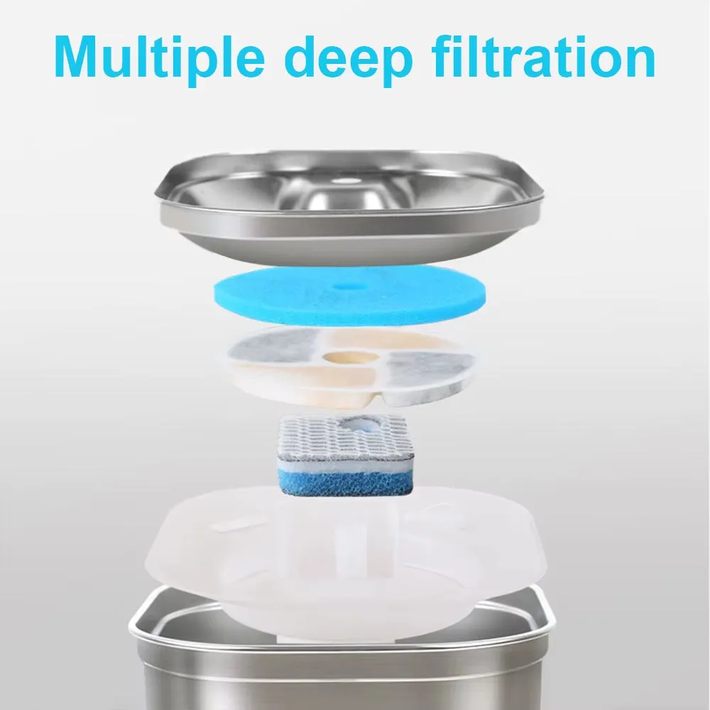 Stainless Steel Cat Drinking Fountain Automatic Pet Fountains Water Dispenser Ultra Quiet Pump Water Foutain for Multiple Pets