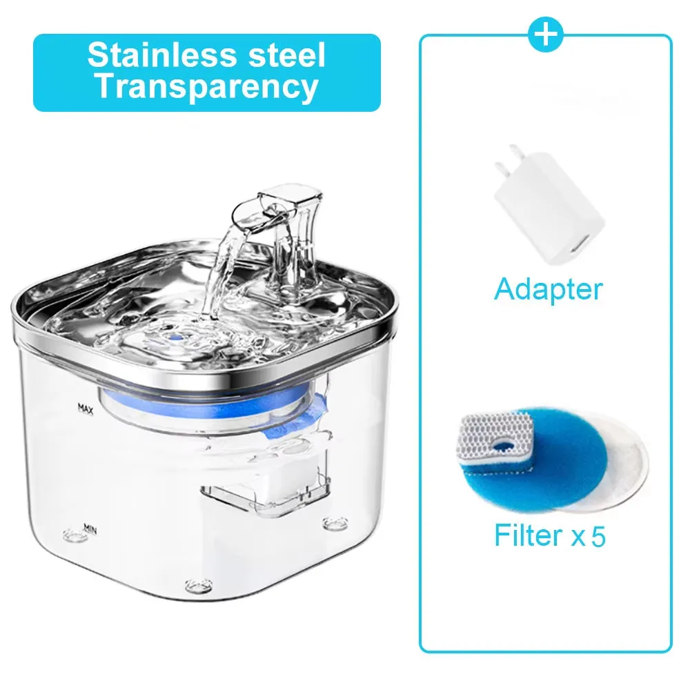 Stainless Steel Cat Drinking Fountain Automatic Pet Fountains Water Dispenser Ultra Quiet Pump Water Foutain for Multiple Pets