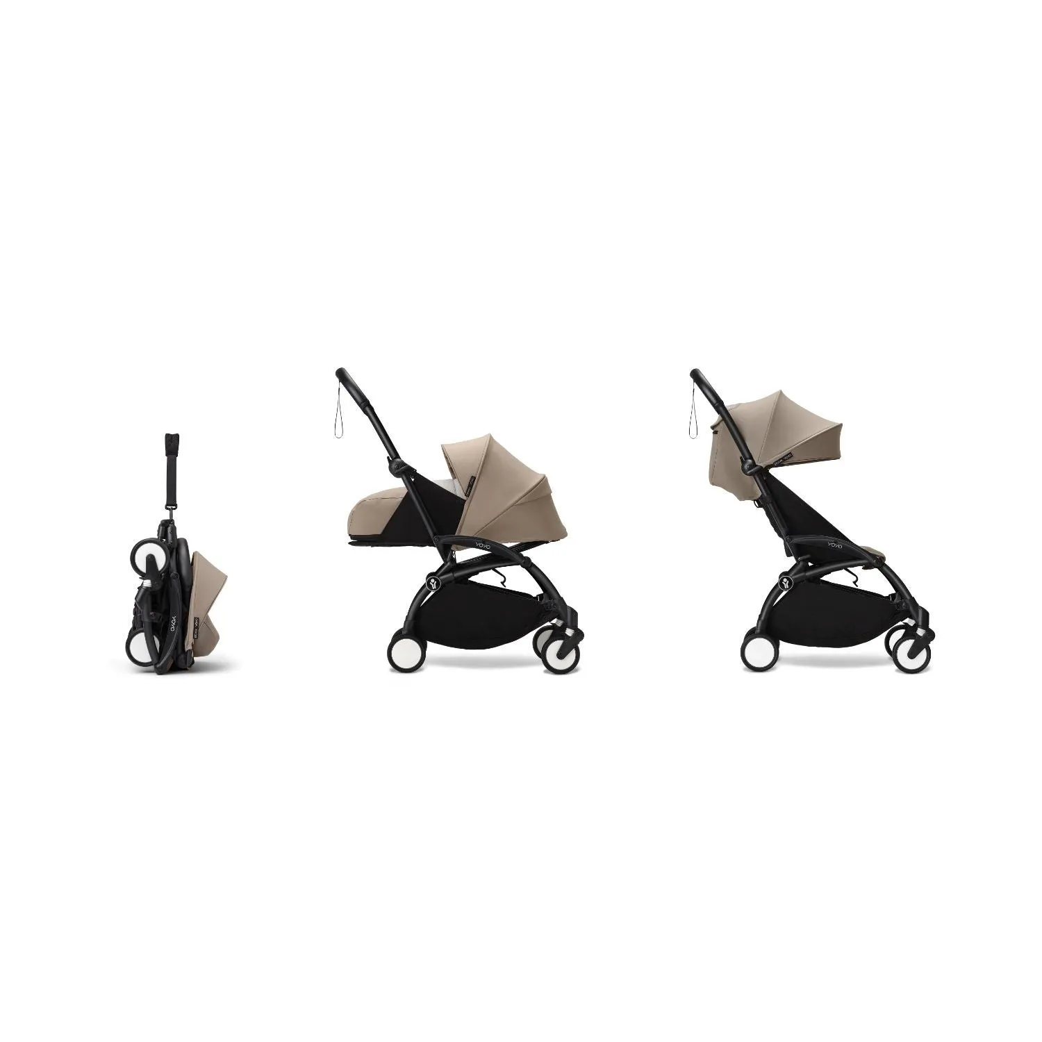 Stokke YOYO³ 0  6  Complete Baby Stroller Set - Black Frame with Taupe 0  Newborn Pack & 6  Color Pack