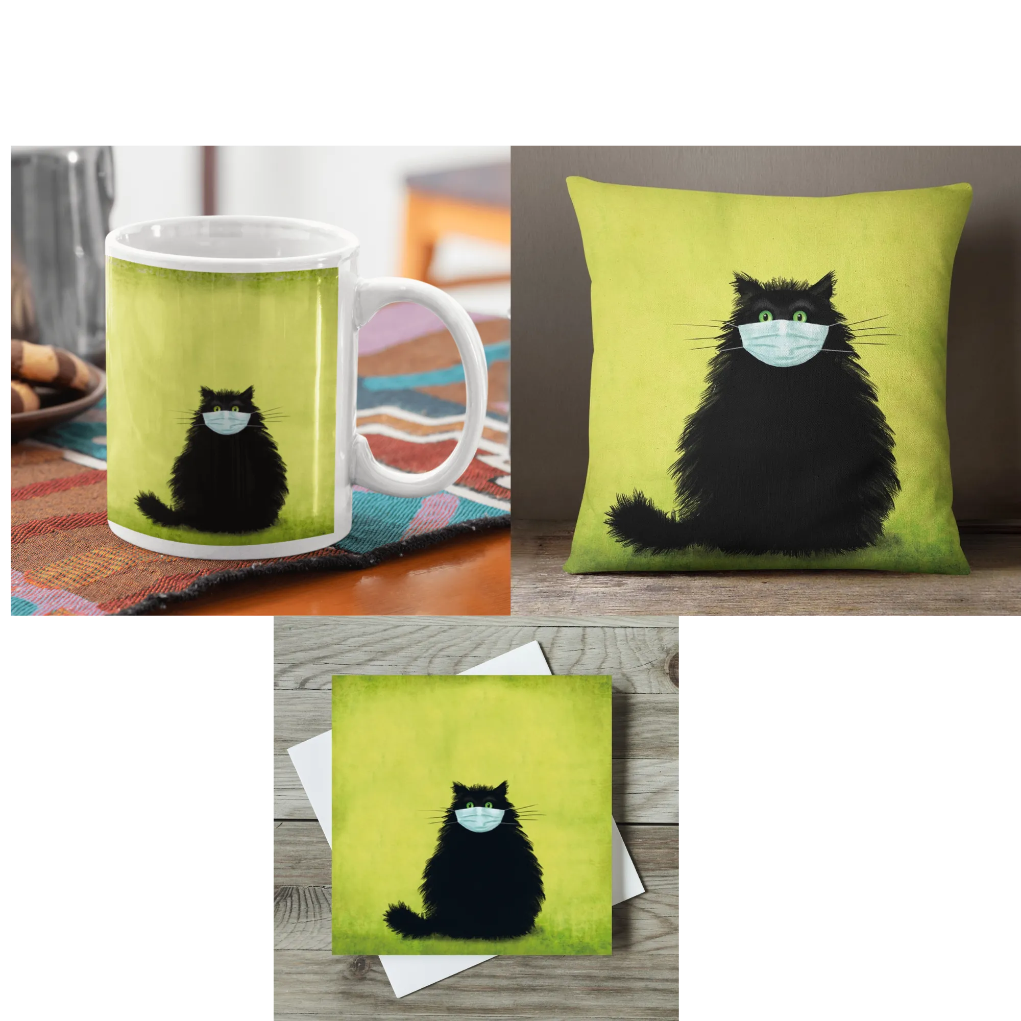 The Masketeer Collection Cat Mug Cushion and Card Mask Gift Set